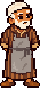 The maalem, an old craftsman in a striped djellaba and a work apron